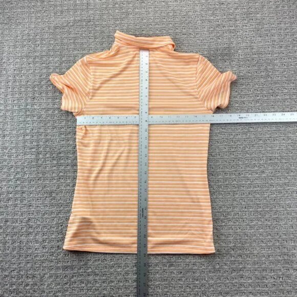 Puma Golf Shirt Women Small S Orange White Striped Casual Polo Buttons Ladies - Picture 5 of 8